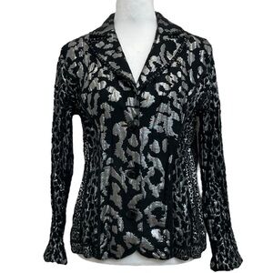 Alberto Makali Vintage Black & Silver Beaded Animal Print Three Button Blazer